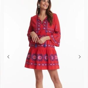 Tyler Boe Flame Holly V Neckline Embroidered Topper with Tassel Ties